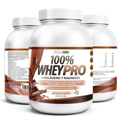 100% Whey Protein con Colágeno y Magnesio | 43Gr. de Proteína Pura por toma 0% Azúcares | Aumenta el crecimiento muscular y tonifica los músculos | Protege y lubrica Articulaciones | 1000g (Chocolate)