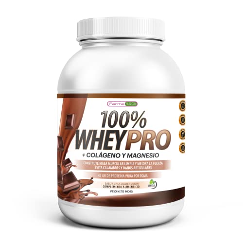 100% Whey Protein con Colágeno y Magnesio | 43Gr. de Proteína Pura por toma 0% Azúcares | Aumenta el crecimiento muscular y tonifica los músculos | Protege y lubrica Articulaciones | 1000g (Chocolate)