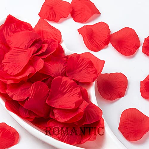 1000 pétalos de rosa rojos, pétalos de flores de seda artificiales, pétalos de rosa falsos, decoración romántica para bodas, fiestas de cumpleaños, propuesta de matrimonio (rojo) (1000 unidades)