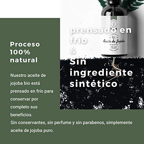 100ml Aceite de Jojoba Orgánico, Prensado en frío, Puro - Cuidado 100% Natural para la Piel, Cabello, Barba - Botella de cristal - Embotellado en Francia