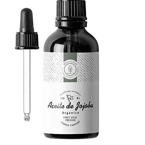 100ml Aceite de Jojoba Orgánico, Prensado en frío, Puro - Cuidado 100% Natural para la Piel, Cabello, Barba - Botella de cristal - Embotellado en Francia