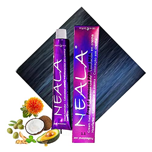 1.1- Tinte Profesional SIN AMONIACO y libre de PPD y MEA Enriquecido con Omega9, extractos naturales y vitaminas. Gran brillo y cobertura. 1.1- Negro Azulado - NEALA 100ml.