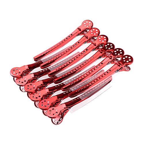 12 Pedazos Pinza de Barbero de Metal Clips Peluqueria Profesional Ultensilios de Peluqueros - rojo