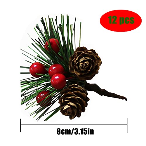 12 Piezas Ramas de Abeto Artificial Rama de Pino Artificial Navidad Bayas Rojas Mini Tallos de Navidad Artificiales Tallos de Bayas de Acebo Rojo para Navidad Arreglos Florales Guirnaldas 8cm