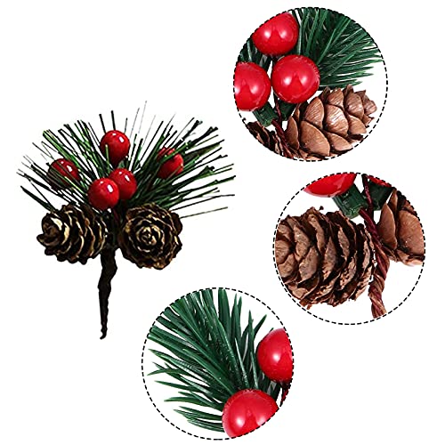 12 Piezas Ramas de Abeto Artificial Rama de Pino Artificial Navidad Bayas Rojas Mini Tallos de Navidad Artificiales Tallos de Bayas de Acebo Rojo para Navidad Arreglos Florales Guirnaldas 8cm