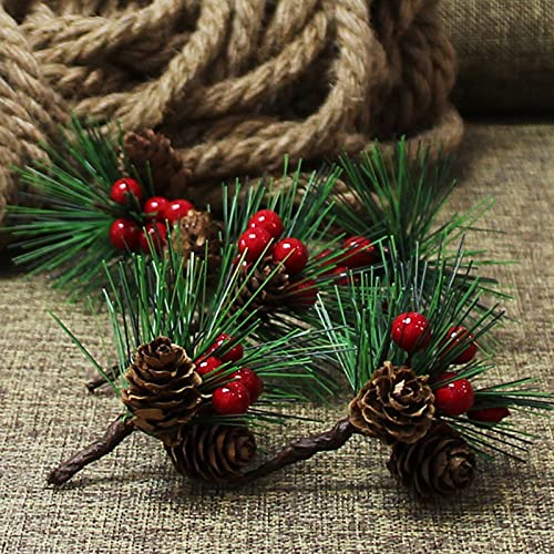 12 Piezas Ramas de Abeto Artificial Rama de Pino Artificial Navidad Bayas Rojas Mini Tallos de Navidad Artificiales Tallos de Bayas de Acebo Rojo para Navidad Arreglos Florales Guirnaldas 8cm