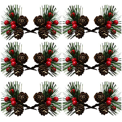 12 Piezas Ramas de Abeto Artificial Rama de Pino Artificial Navidad Bayas Rojas Mini Tallos de Navidad Artificiales Tallos de Bayas de Acebo Rojo para Navidad Arreglos Florales Guirnaldas 8cm