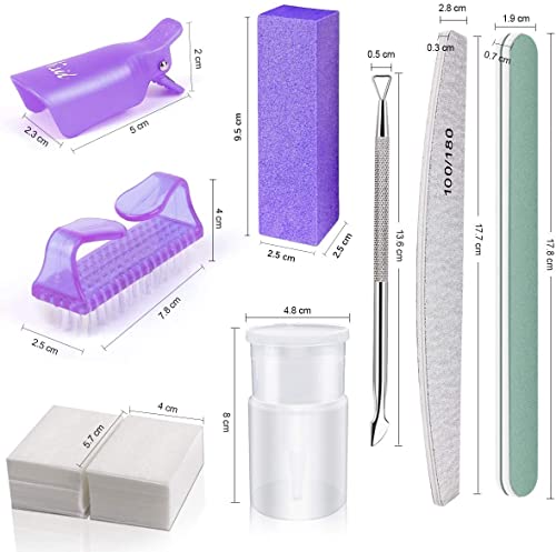 12PCS Clip de Removedor de Esmaltes de Uña Pinza de Arte de Uñas de Acrílico Herramienta de Manicura Nail Art Soak Off Clip, cepillo para uñas, lima de uñas, bloque de tampón para uñas (Púrpura)