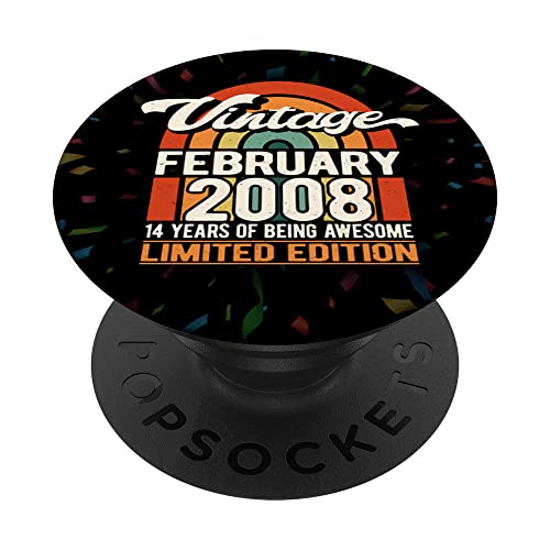 14 años de ser impresionante febrero 2008 Retro 14 cumpleaños PopSockets PopGrip Intercambiable