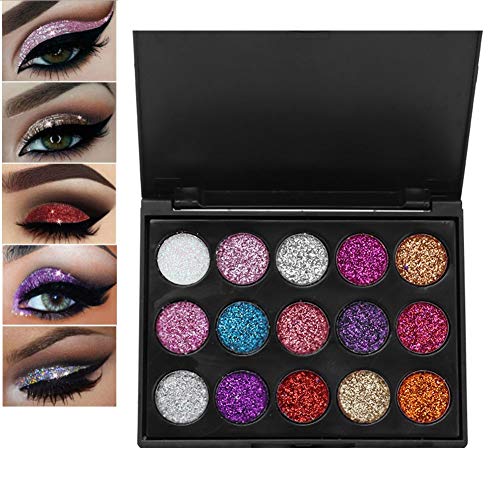 15 color Ultra Pigmentado Paleta de Sombras de Ojos, Prueba de Agua y Brillo, Polvo Cosmético de Sombra de Ojos Brillante, Eyeshadow Palette Set de Maquillaje Cosmético (negro)