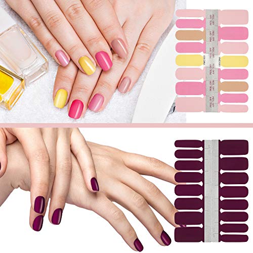 16 Hojas 256 Piezas Pegatinas de Esmalte de Uñas Envolturas Adhesivas de Uñas Completas Calcomanías de Uñas de Color Sólido con Lima de Uñas para Arte Uñas DIY Mujer Niña, Colores Variados