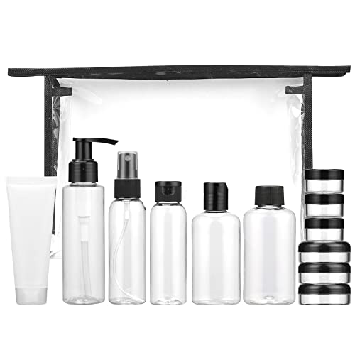 17 Piezas Kit Viaje Avion - Envases para Cosmetica,Rellenables Set Botellas de Plástico,Set Botellas de Viaje Accesorios para cosméticos y artículos de Aseo de Viaje con Bolsa de Almacenamiento