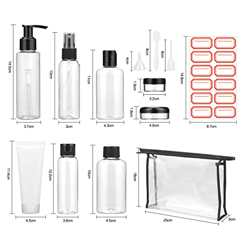 17 Piezas Kit Viaje Avion - Envases para Cosmetica,Rellenables Set Botellas de Plástico,Set Botellas de Viaje Accesorios para cosméticos y artículos de Aseo de Viaje con Bolsa de Almacenamiento