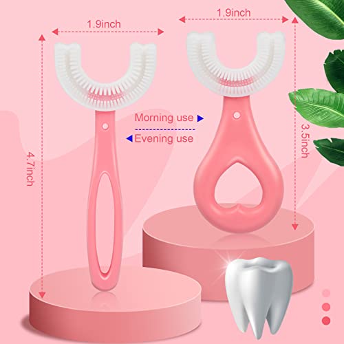 2 cepillo de dientes en forma de U para niños, cabezal de silicona suave de calidad alimentaria, cepillo de dientes para bebés de 2 a 12 años de edad, con 360 ° de cuidado bucal (azul)