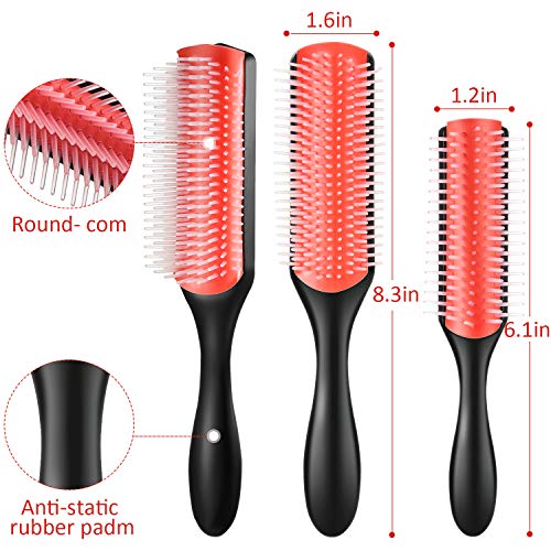 2 Cepillo de Peinado de Cerdas de Nylon con 9 Hileras Cepillo para Desenredar Cabello Rizado de 9 Hileras y Cepillo de Pelo de Viaje de 5 Hileras para Separar, Dar Forma, Definir Rizos, Desenredar