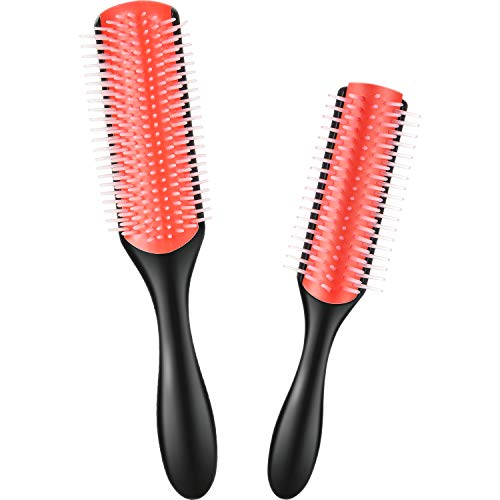 2 Cepillo de Peinado de Cerdas de Nylon con 9 Hileras Cepillo para Desenredar Cabello Rizado de 9 Hileras y Cepillo de Pelo de Viaje de 5 Hileras para Separar, Dar Forma, Definir Rizos, Desenredar