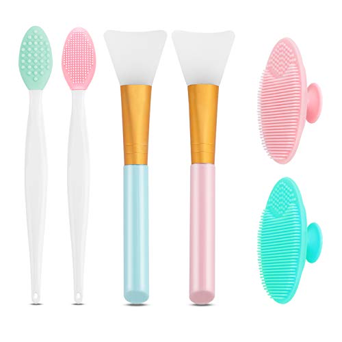 2 Piezas Cepillo de Labios de Doble Cara Exfoliante de Silicona, 2 Piezas Cepillo Exfoliante Facial y 2 Piezas Cepillo de la Máscara de Silicona para Una Piel y Labios Más Suaves Colores Variados