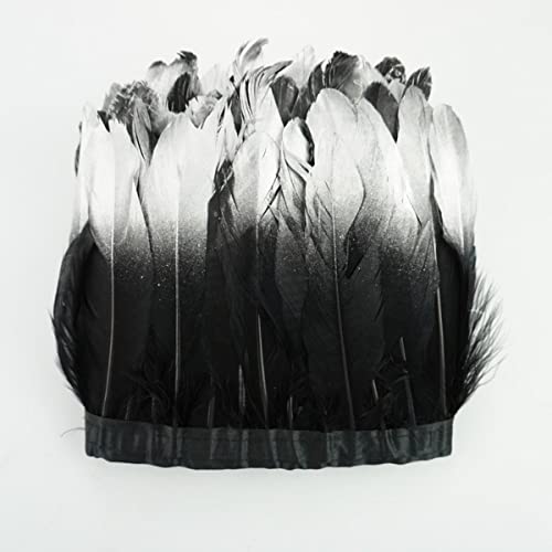 2 yardas adornos de plumas de ganso bañadas en plata, flecos de plumas de cisne para ropa, suministros de costura para costura y manualidades, color negro