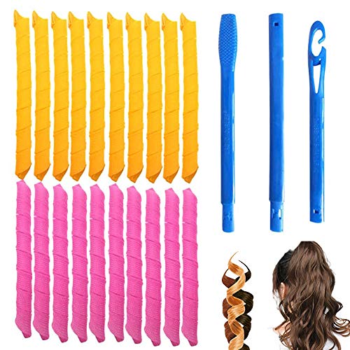 20 pcs Rulos Ondulados para el Cabello,Kit de Peinado de Rizos en Espiral,Rizadores para Rizos en Espiral con Herramientas de Gancho de Peinado, para Cabello Extra Largo de Hasta 22"(55 cm)