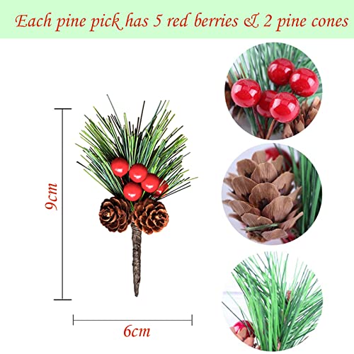 20pz Rama de Pino Artificial Navidad Bayas Rojas Ramas de Abeto Artificial Pinzas de Pino Artificiales Decoración de árbol de Navidad para Arreglos de Flores de Navidad Coronas árboles y Regalo DIY