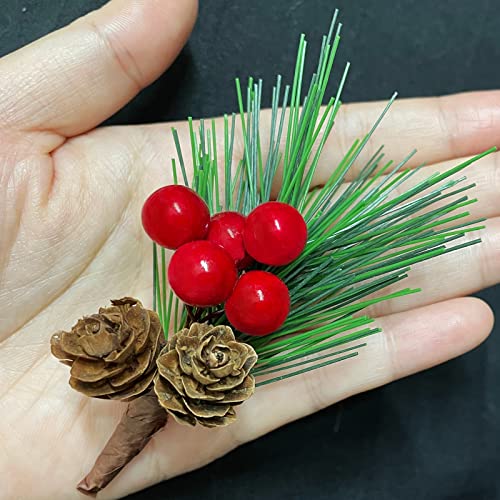 20pz Rama de Pino Artificial Navidad Bayas Rojas Ramas de Abeto Artificial Pinzas de Pino Artificiales Decoración de árbol de Navidad para Arreglos de Flores de Navidad Coronas árboles y Regalo DIY