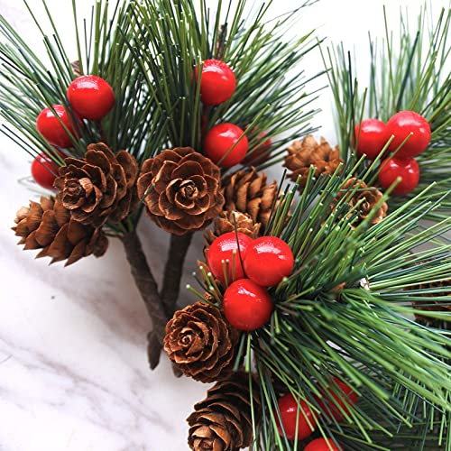 20pz Rama de Pino Artificial Navidad Bayas Rojas Ramas de Abeto Artificial Pinzas de Pino Artificiales Decoración de árbol de Navidad para Arreglos de Flores de Navidad Coronas árboles y Regalo DIY