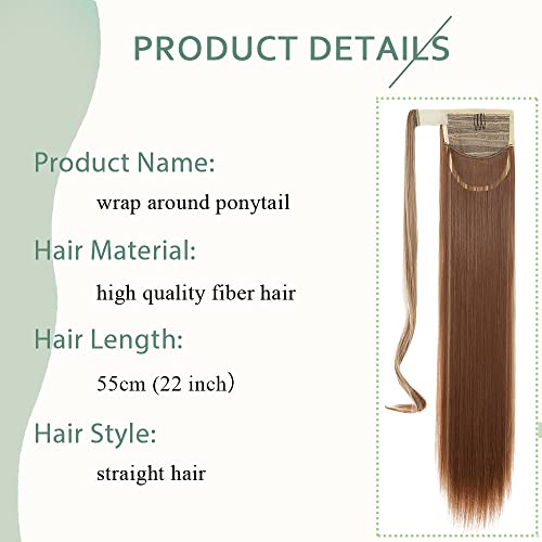 22"(55cm) SEGO Coleta Postiza Lisa con [Magia del Bolsillo] Pelo Sintético Se Ve Natural [Castaño Claro a Rubio Ceniza] Extensiones de Cabello Clip Cola Ponytail Hair (90g)