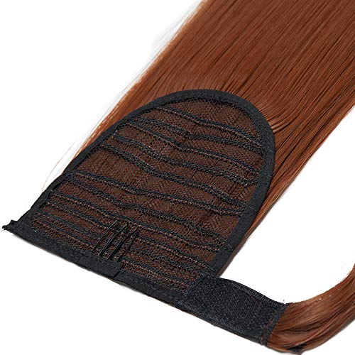 23"(58cm) SEGO Coleta Postiza Larga Pelo Sintético Se Ve Natural [Castaño Caoba Claro/Rojo Marrón] Extensiones de Cabello Clip Cola Lisa Ponytail Extension (90g)