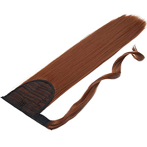 23"(58cm) SEGO Coleta Postiza Larga Pelo Sintético Se Ve Natural [Castaño Caoba Claro/Rojo Marrón] Extensiones de Cabello Clip Cola Lisa Ponytail Extension (90g)