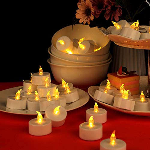 24 LED Velas Velas CR2032 pilas velas sin llama,Velas de té,Velas LED,Velas parpadeantes sin Llama,Velas Artificiales realistas a Pilas con luz Amarilla cálida,24pcs