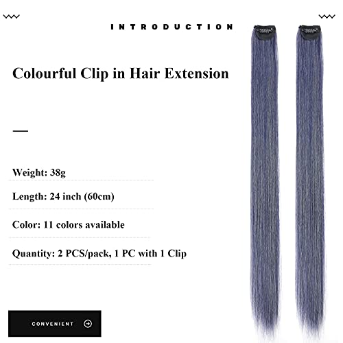 24"(60cm) SEGO 2PCS Extensiones de Colores 1 Clip Pelo Sintético Se Ve Natural [Azul Cobalto] Mechas Fantasía Cabello de para Mujer Postizos Accesorios Lisos (68g)