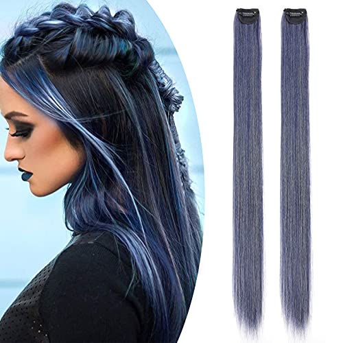 24"(60cm) SEGO 2PCS Extensiones de Colores 1 Clip Pelo Sintético Se Ve Natural [Azul Cobalto] Mechas Fantasía Cabello de para Mujer Postizos Accesorios Lisos (68g)