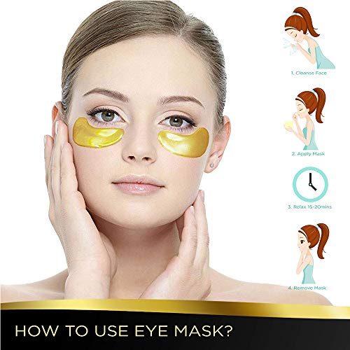 24K Gold Eye Treatment Mask | Eye Masks for Dark Circles, Anti Wrinkle Treatment, Under Eye Gel Pads, Eye Mask for Puffy Eyes, Skincare, Hydrating, Gifts for Women | 20Pairs