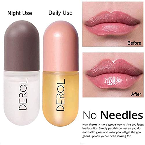 2pcs Brillo para Labios,Bálsamo de Labios,Lip Plumper,Relleno Labial Natural, juego de rellenos Contiene brillo labial diurno ynocturno,para labios llenos e hidratados Dar volumen,hidratar