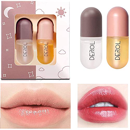 2pcs Brillo para Labios,Bálsamo de Labios,Lip Plumper,Relleno Labial Natural, juego de rellenos Contiene brillo labial diurno ynocturno,para labios llenos e hidratados Dar volumen,hidratar