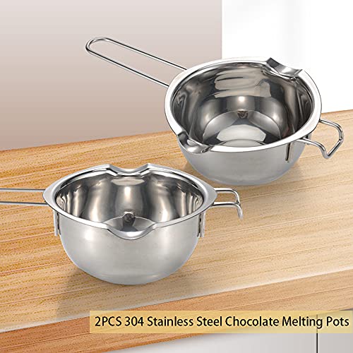 2pcs Cazo para Baño María de Acero Inoxidable Olla para Baño María Cazo Para Fundir Chocolate Cazo Baño María Para Derretir Chocolate, Dulces, Mantequilla, Queso Y Velas Plata(400ml+600ml)