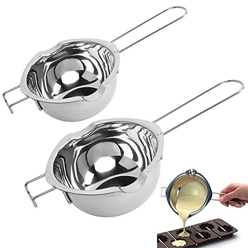 2pcs Cazo para Baño María de Acero Inoxidable Olla para Baño María Cazo Para Fundir Chocolate Cazo Baño María Para Derretir Chocolate, Dulces, Mantequilla, Queso Y Velas Plata(400ml+600ml)