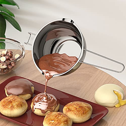 2pcs Cazo para Baño María de Acero Inoxidable Olla para Baño María Cazo Para Fundir Chocolate Cazo Baño María Para Derretir Chocolate, Dulces, Mantequilla, Queso Y Velas Plata(400ml+600ml)