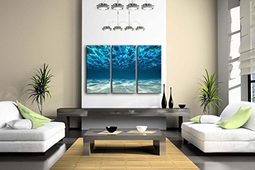 3 Panel Wall Art Blue Ocean Bottom View Debajo de Surface Pintando la impresión de la Pintura en Lienzo Seascape Pictures para la decoración de casa Regalo de decoración