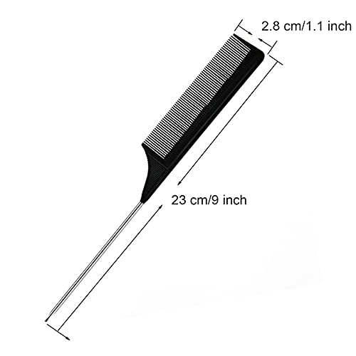 3 piezas Peines de Cola de Rata Peines con Pintail de Acero Inoxidable Peine de Separación,peluquería Peine para Mujer Hombre con Diferentes Tipos de Pelos(Negro)