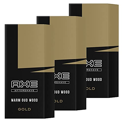 3 x Axe Aftershave Gold Warm Oud Wood 100ml cada uno Fragancia amaderada para después del afeitado