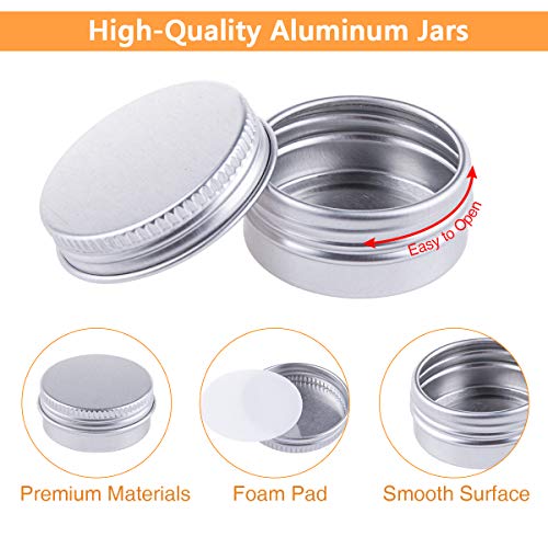 30 Piezas Tarros de Aluminio, Contenedores Cosmético de Viaje Envases de Vacío con Tapas de Tornillo para Cosmética Crema Muestra Polvo Decoración de Uñas, 15g 15ml