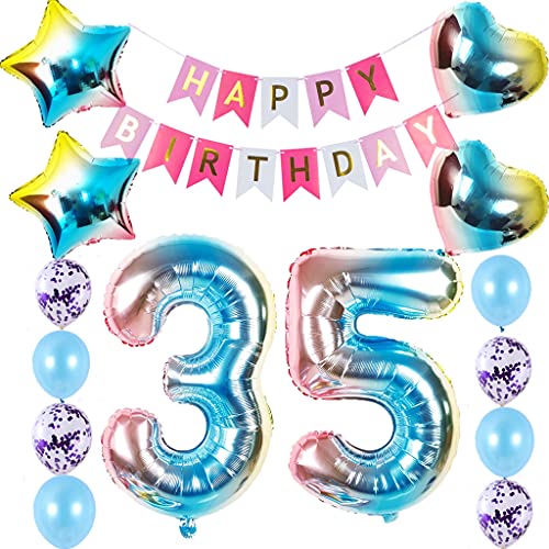 35 cumpleaños para mujer, juego de decoración arcoíris, globos de 35 cumpleaños, decoración para mujer, 35 años, decoración de cumpleaños para mujer, 35 años