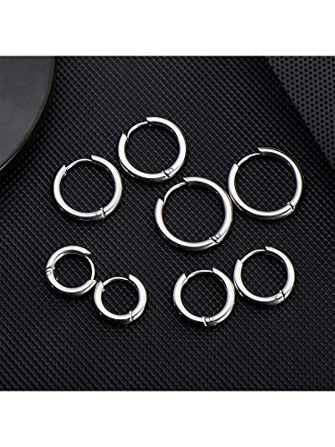 4 Pares Pendientes de Aro de Acero Inoxidable Anillos de Labios Nariz Pendientes de Aro Pequeños de Cartílago para Hombre y Mujer (8 mm, 10 mm, 12 mm, 14 mm, Color de Acero)