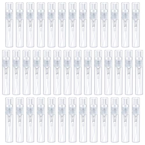 40Pcs Botella de Spray, Botellas de Pulverización, Mini Botellas de Pulverización Transparentes de 3 ml, Plástico Botella Vacía de Spray para Viajes Vacacions