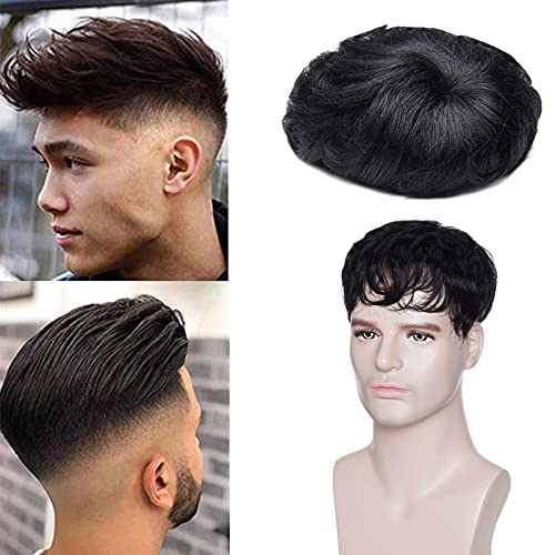 4"(10cm) Silk-co Prótesis Capilar Mujer y Hombre Pelo Natural Clip Toupee Rizado 35g 100% Cabello Humano Remy Hair Fina Mono Extensiones de Topper Encaje 16cm*19cm 150% Densidad #1 Negro Intenso