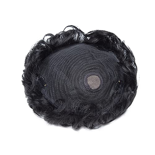 4"(10cm) Silk-co Prótesis Capilar Mujer y Hombre Pelo Natural Clip Toupee Rizado 35g 100% Cabello Humano Remy Hair Fina Mono Extensiones de Topper Encaje 16cm*19cm 150% Densidad #1 Negro Intenso