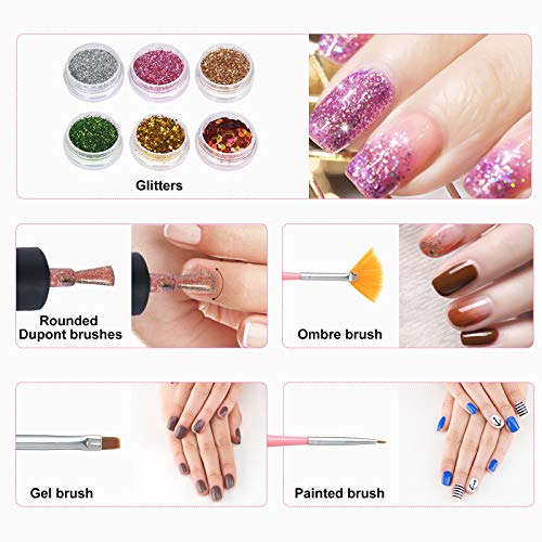 43 PCS Esmaltes Semipermanentes, 30 Colores Esmalte Semipermanente de Uñas en Gel UV LED con Base, Top Coat Brillante y Mate, 3 Cepillos, 6 Polvo de Brillo, Limas de Uñas, Esmaltes de Uñas Kit