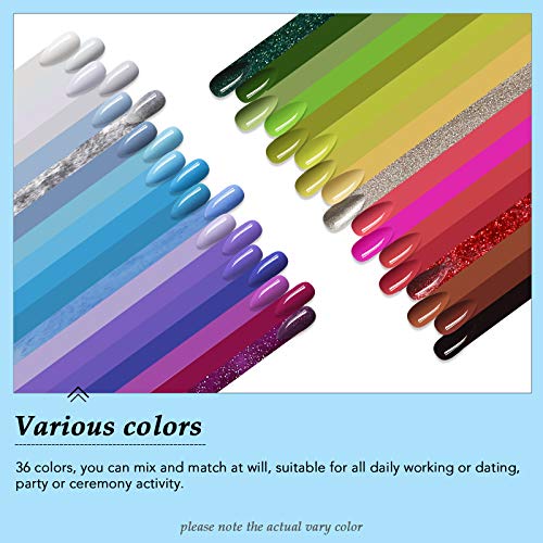 43 pcs Esmaltes Semipermanentes, 36 Colores Uñas en Gel UV LED, Kit de Esmaltes de Uñas Duradero con Base, Capa Superior Brillante y Mate, 3 Cepillos, Limas de Uñas, Juego de Gel de Uñas