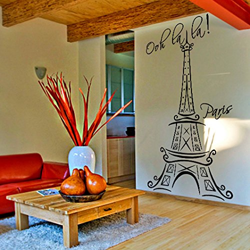 (43 x 80 cm) de La torre Eiffel de vinilo adhesivo decorativo para pared con mensaje en "OOH La Paris"/principal Paris lugar lámina de decoración de diseño para el hogar/de tela incluye + DIY al azar de Vinilo regalo!